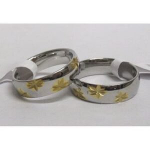 Bague anneau argent fleur dore en acier inoxydable